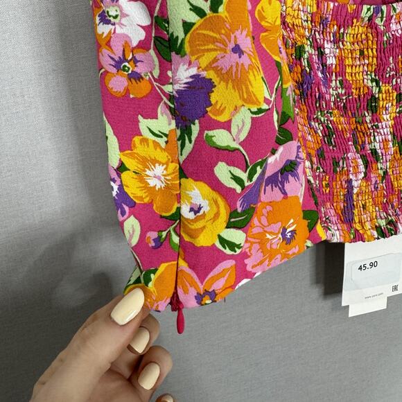 Zara Floral Crop Top Womens XL Pink Satin Underwire Bustier Cami Country Cottage - Picture 8 of 14